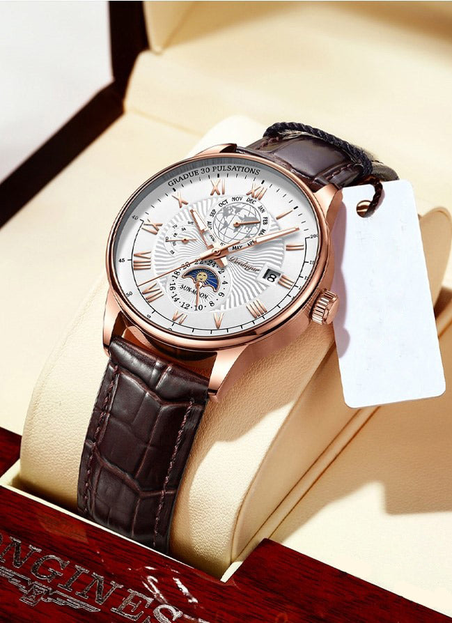 NovaQuartz | Hoogwaardig lichtgevend quartz herenhorloge met leren band