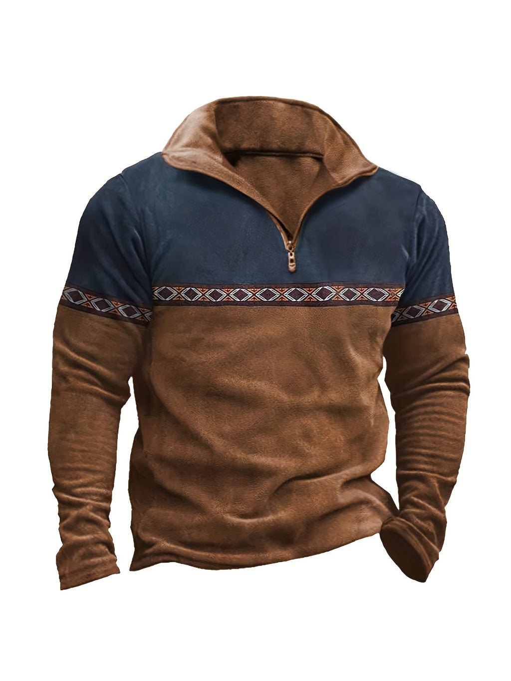 Ignacio | Heren Etnisch Patroon Sweatshirt met Halve Rits - Gestreept Kleurenblok Lange Mouwen Casual Henley Top voor Herfst & Winter
