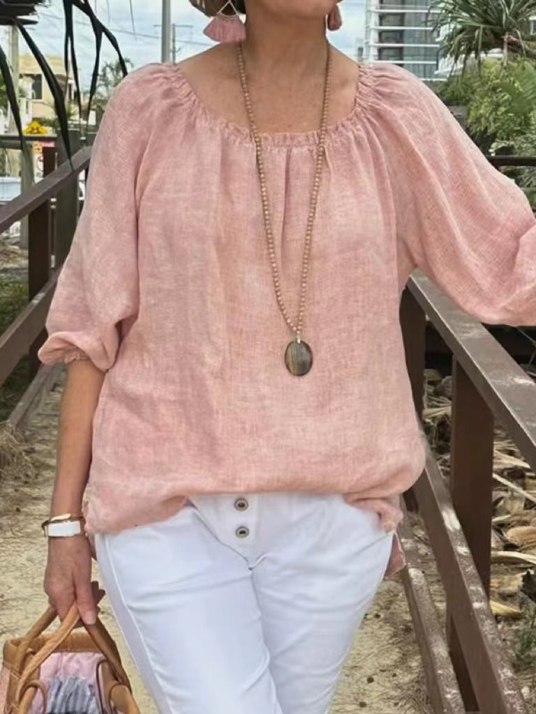 Denise | Casual Ronde Hals Top met Halve Mouwen