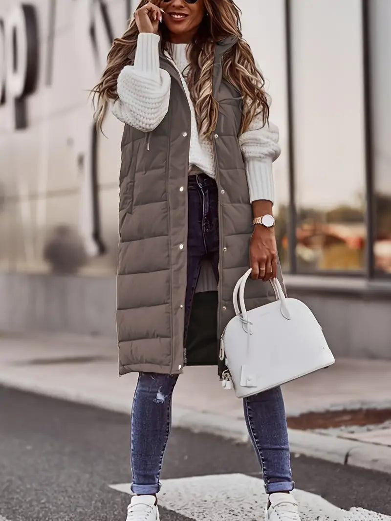 Sheryl | Mouwloze lange jas met knoopsluiting voor dames - Casual bovenkleding voor herfst en winter