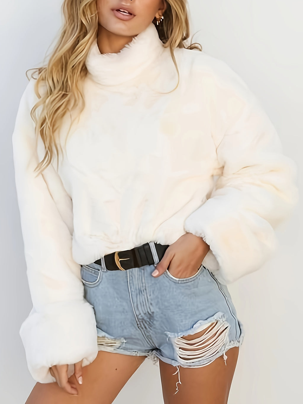 Isabette | Vrouwen Thermisch Schildpaddenhals Sweatshirt met imitatiebont - Effen Herfst & Winter Top met lange mouwen