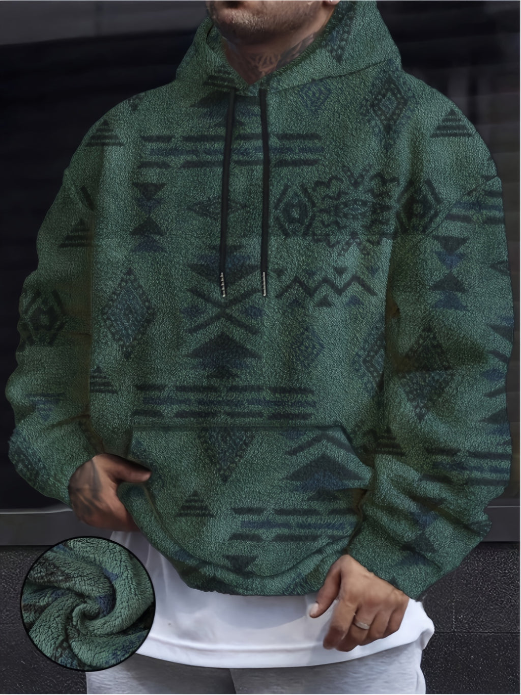 Dario | Herenhoodie met Aztekenprint en pluche - Casual Flannel, fleece gevoerd, lange mouwen, verstelbaar rijgsnoer