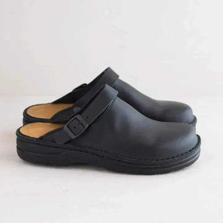 ErgoClog | Chaussons orthopédiques en cuir pour hommes – Sabots confortables avec soutien de la voûte plantaire
