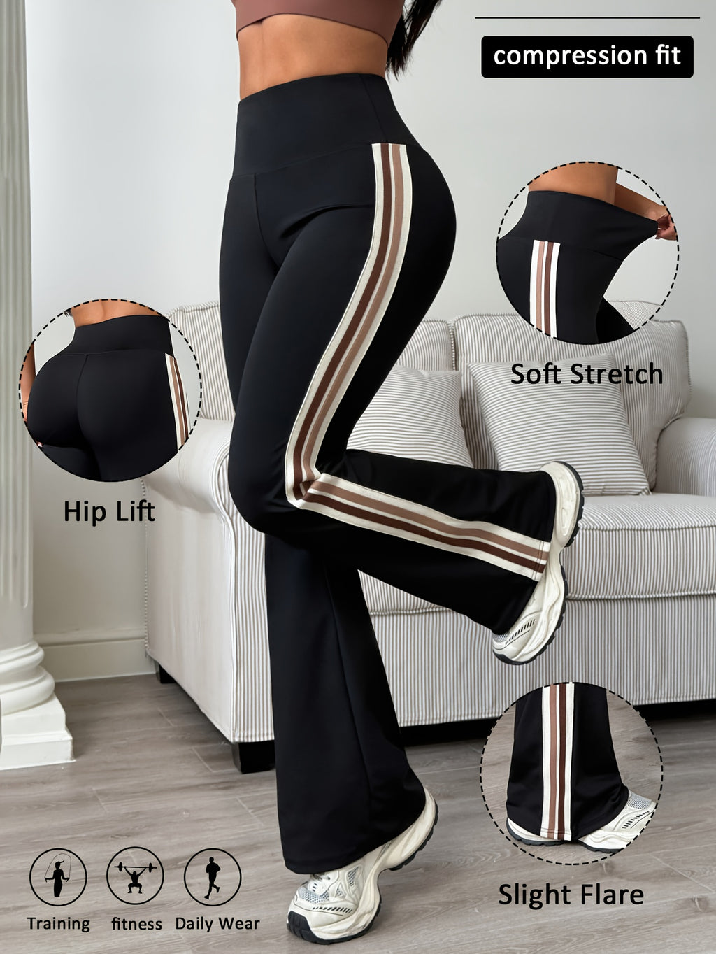 Alinae | Kleurrijke hardloopbroek voor dames – Uitlopende sportlegging, compressiepasvorm, heupverhogend
