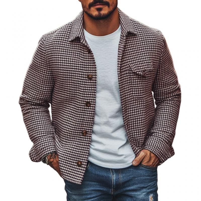 Drayven | Retro herenoverhemdjasje met houndstooth-patroon – Vintage casual jas met lange mouwen