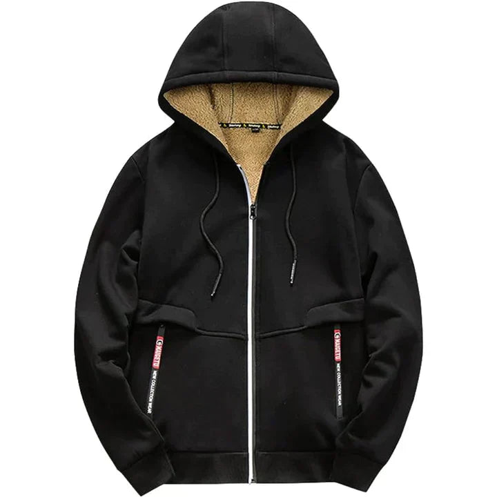Quillon | Sweat à capuche polaire pour homme avec fermeture éclair et doublure en peau de mouton – Veste d'hiver chaude et décontractée
