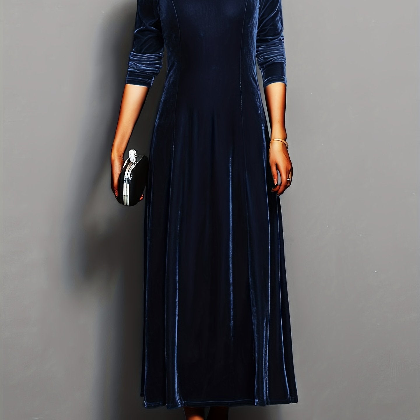 Nadina | Fluwelen midi-jurk voor dames, elegante formele avondjurk, driekwart mouwen, uitlopende A-lijn