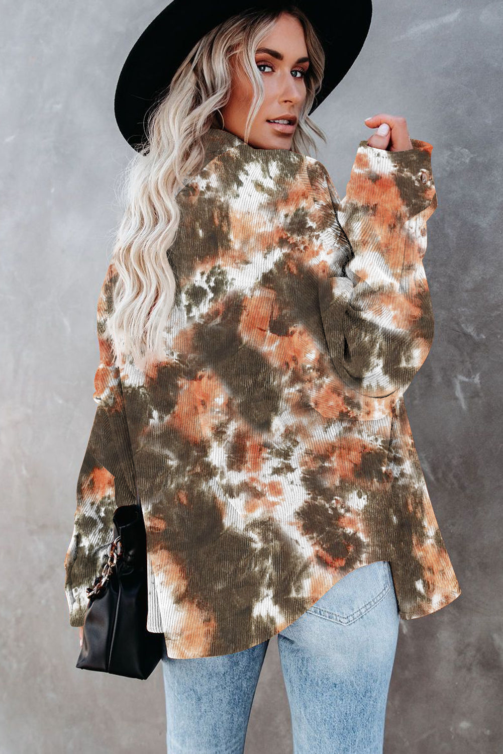 Delyra | Women's tie-dye corduroy shirt - Oversized, Long sleeves, Button closure - casual top