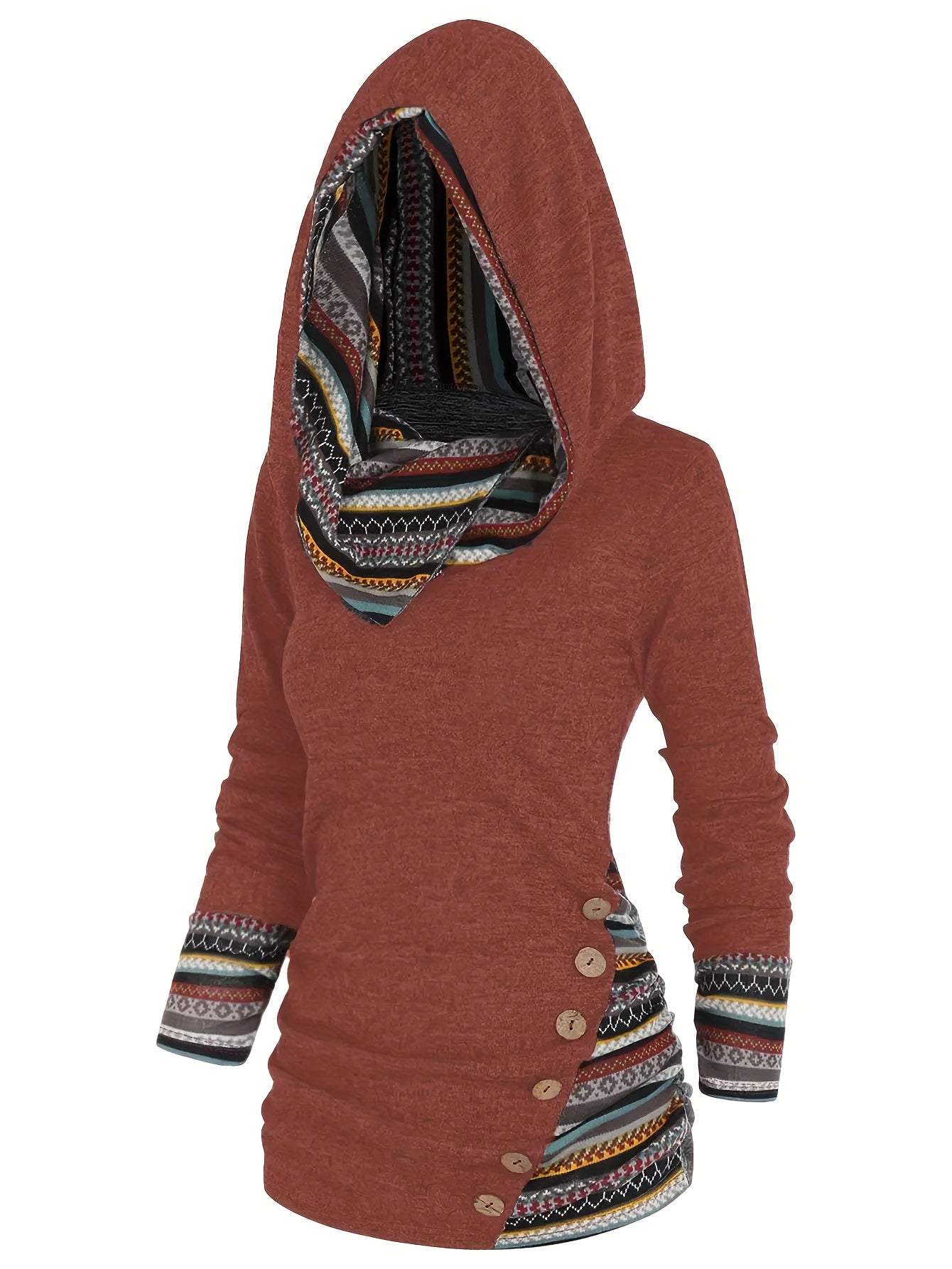 Hannelore | Hoodie with button detailing and stripe pattern - Casual Long-Sleeved Pullover