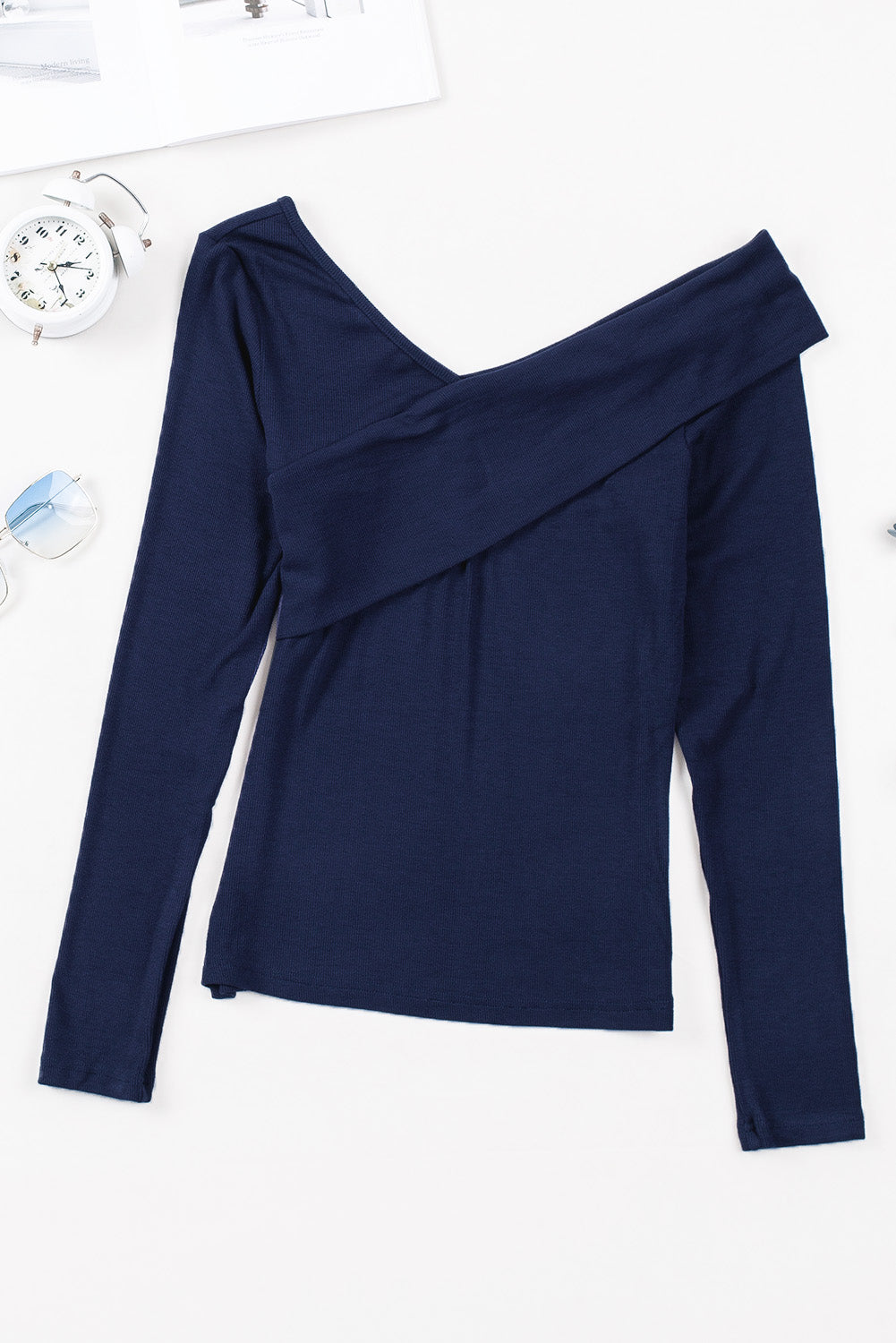 Daria | Geribde overslag Off-shoulder V-hals Lange Mouw Top