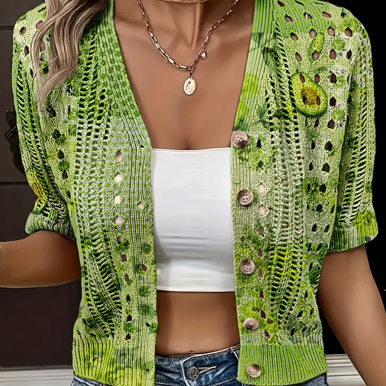 Cyravelle | Bohemian gehaakte korte cardigan – zomerse kortmouwen vest als lichte outerwear