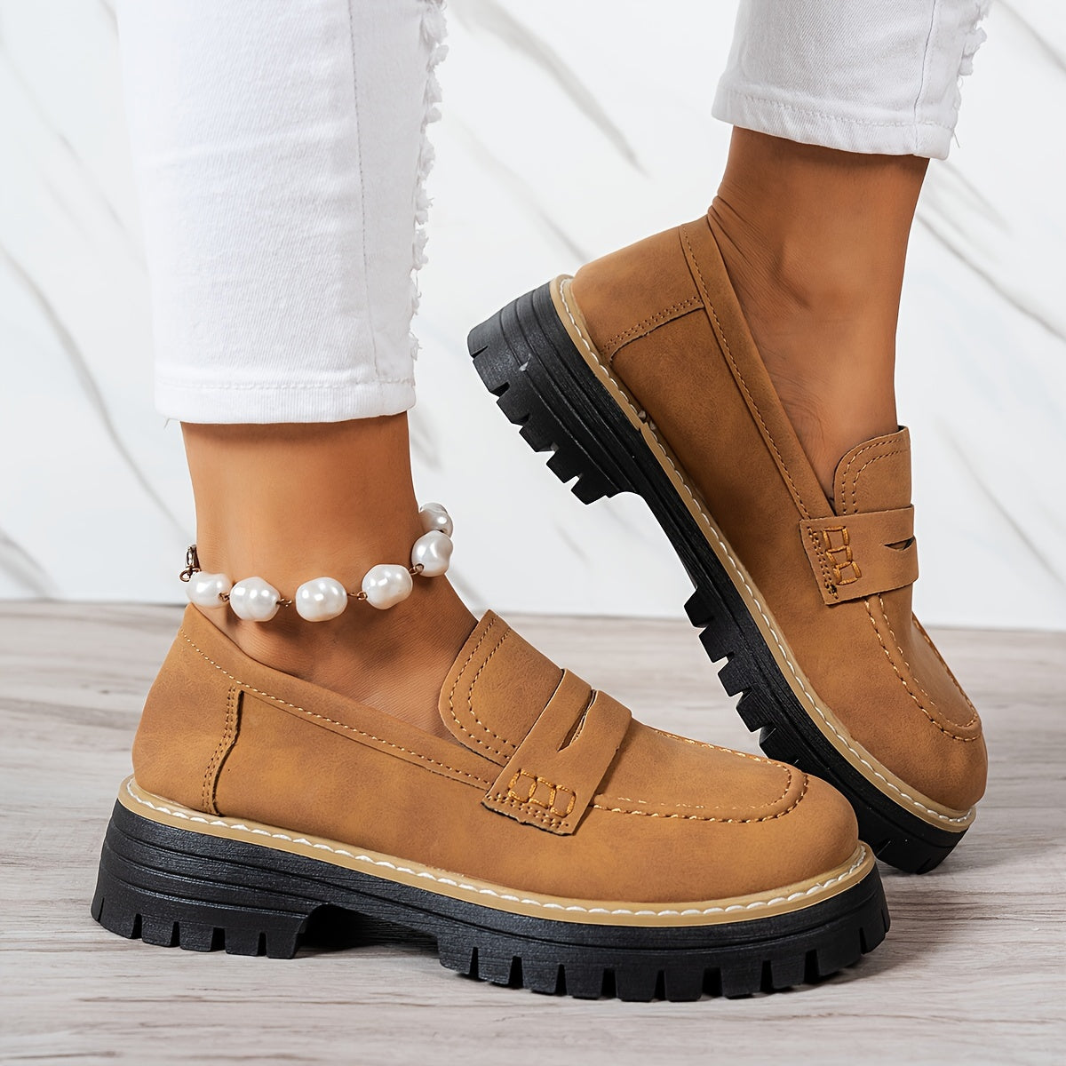 LoaferMax | Mocassins rétro à enfiler pour femmes - Mocassins penny en similicuir