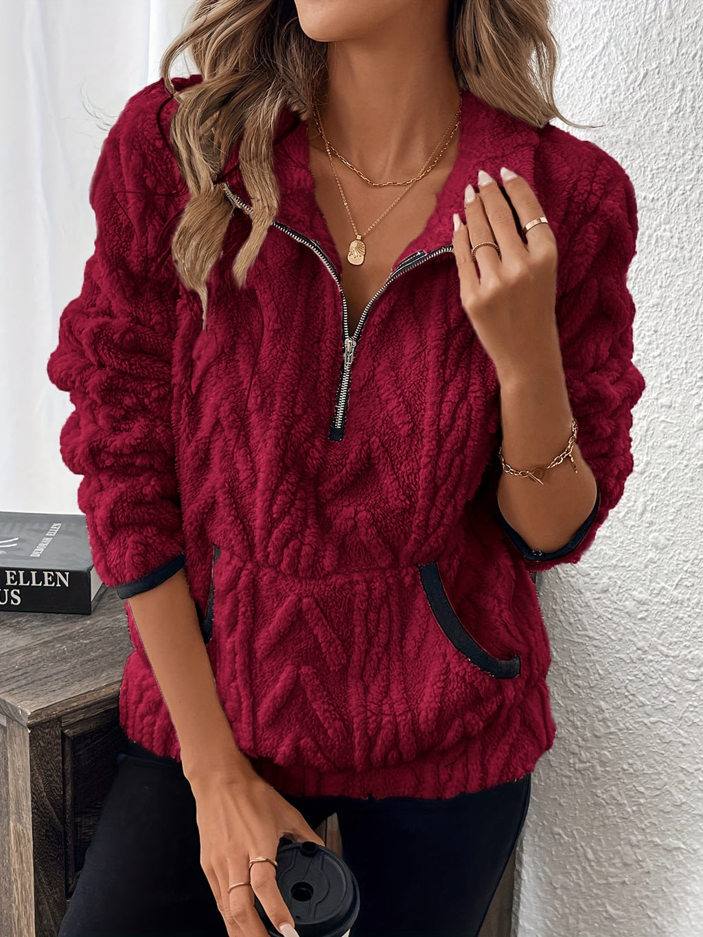 Calantha | Donzig Sweatshirt met Halve Rits - Casual Pullover met Grote Zakken & Zachte Knit Stof
