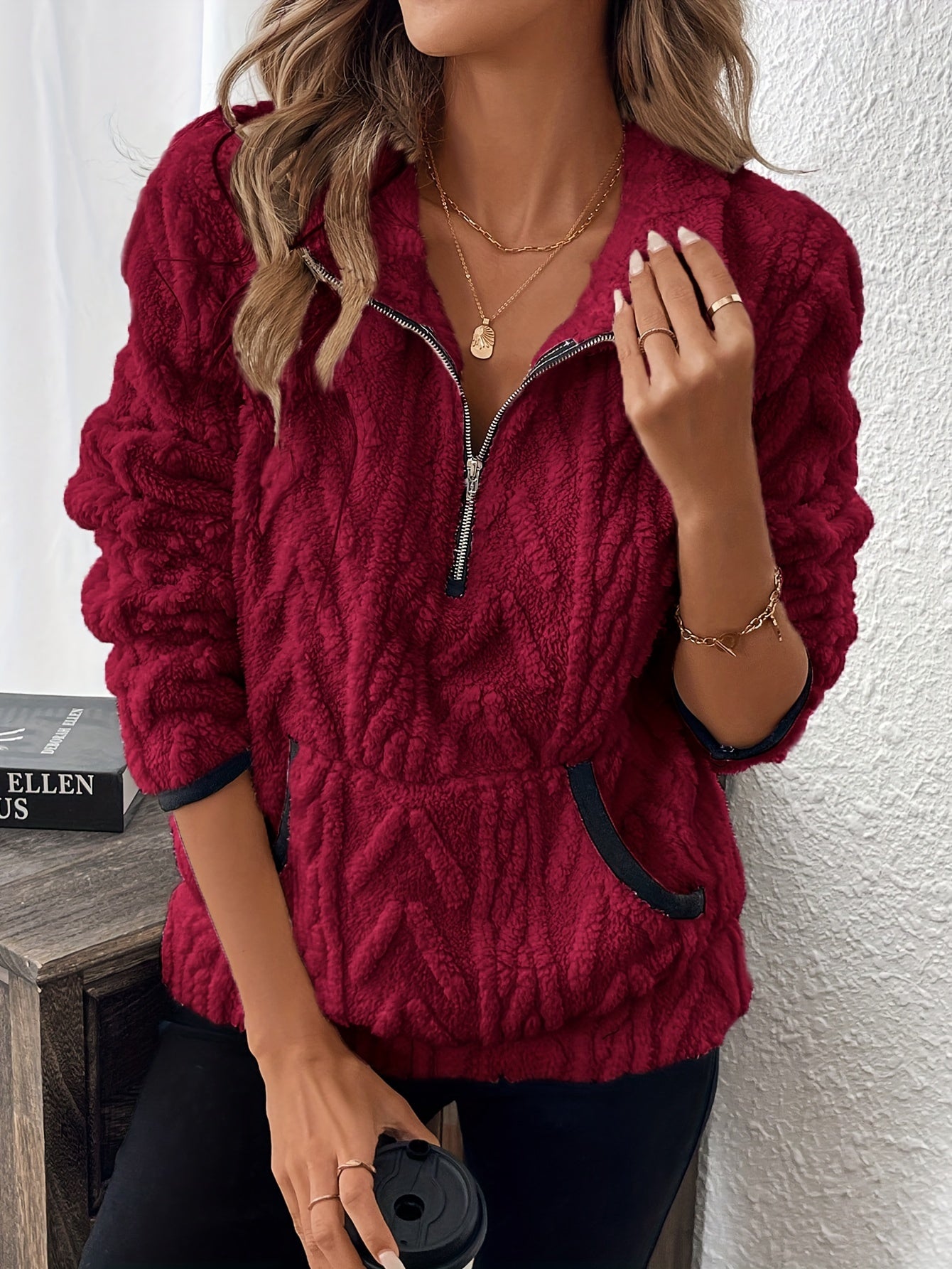 Calantha | Donzig Sweatshirt met Halve Rits - Casual Pullover met Grote Zakken & Zachte Knit Stof