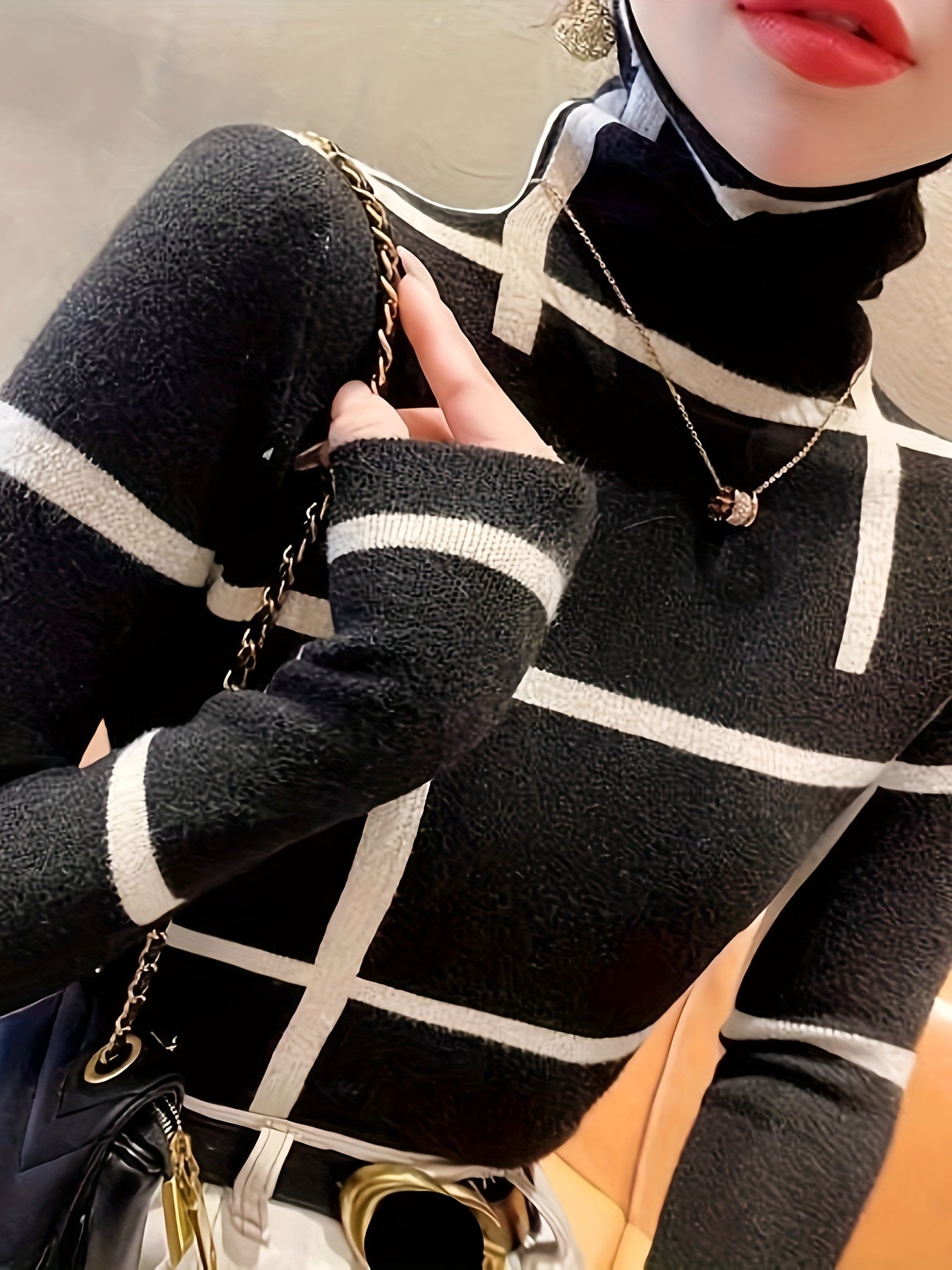 Arista | Vrouwen Slim Fit Coltrui - Lange Mouwen, Lijnenpatroon, Stijlvolle Winter Knitwear