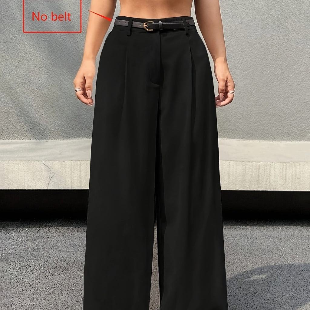Valenora | Hoge taille broek met wijde pijpen voor dames – Casual elegante zwarte losse pasvorm met knoop- en ritssluiting