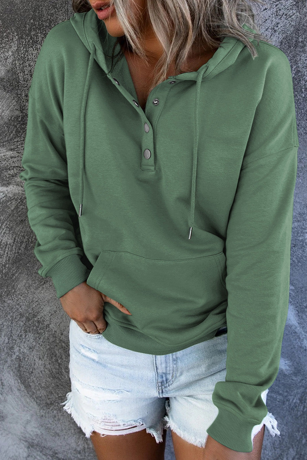 Diletta |  Basic hoodie – Drukknopen aan de voorkant, verstelbaar trekkoord, casual pullover-sweatshirt