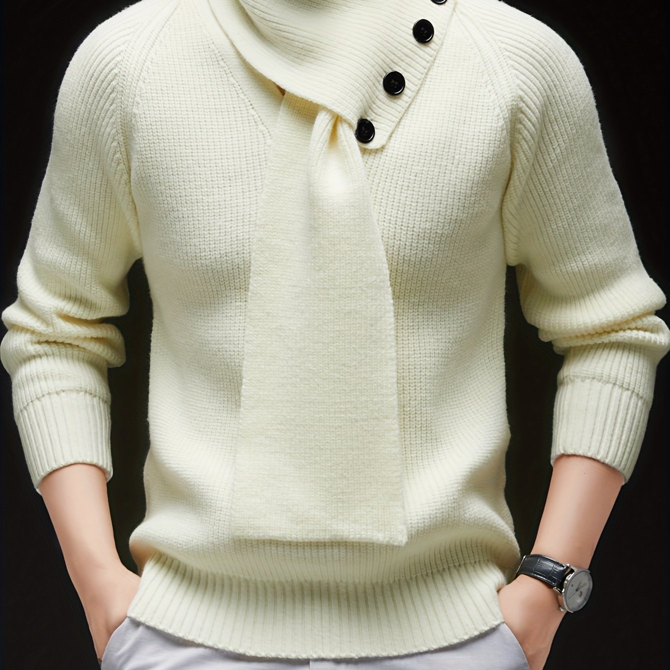 Drayke | Pull en maille à col V pour homme, manches longues et col châle amovible