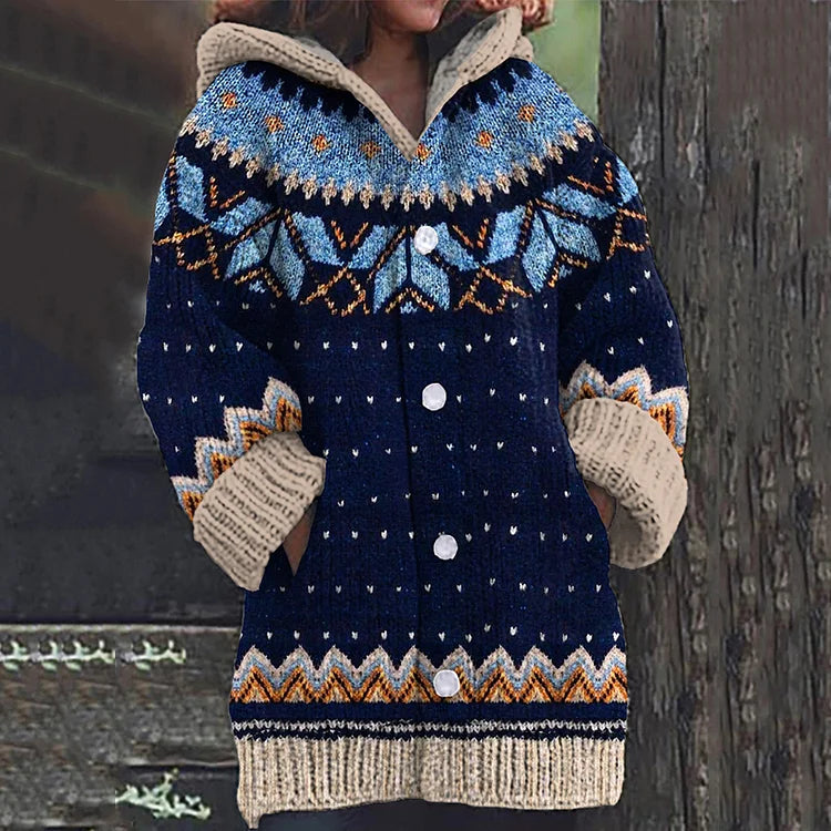 Cilia | Warme, grof gebreide wollen jas voor dames – Winterjas met patroon