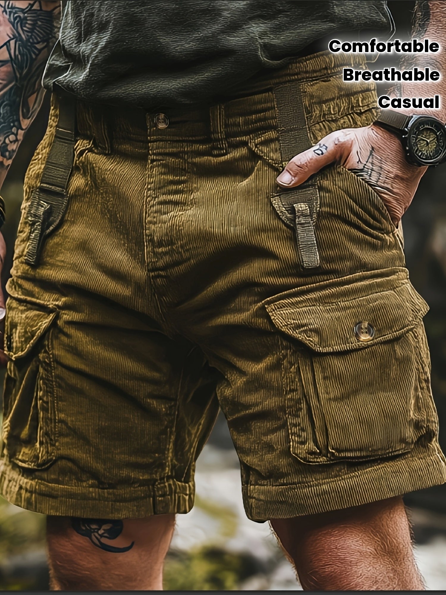 Aureon | Casual corduroy overall voor heren – Effen, ademende broek met ritssluiting