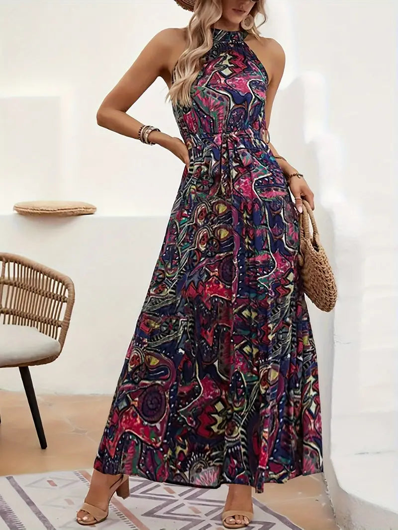 Else - Elegante, chique, abstracte, mouwloze maxi-jurk
