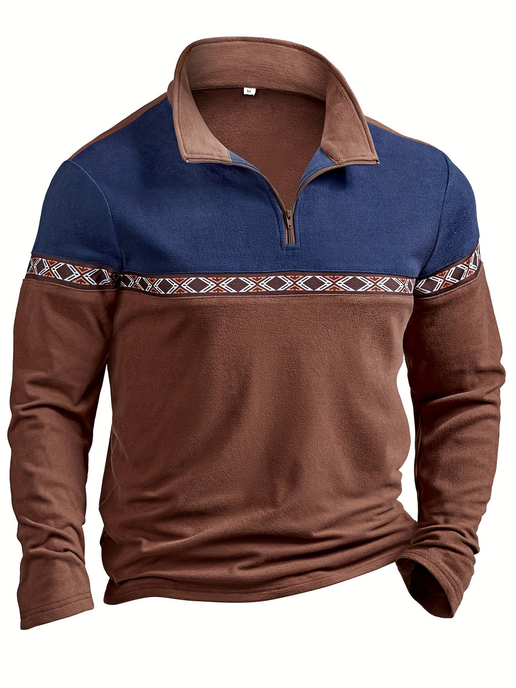 Ignacio | Heren Etnisch Patroon Sweatshirt met Halve Rits - Gestreept Kleurenblok Lange Mouwen Casual Henley Top voor Herfst & Winter