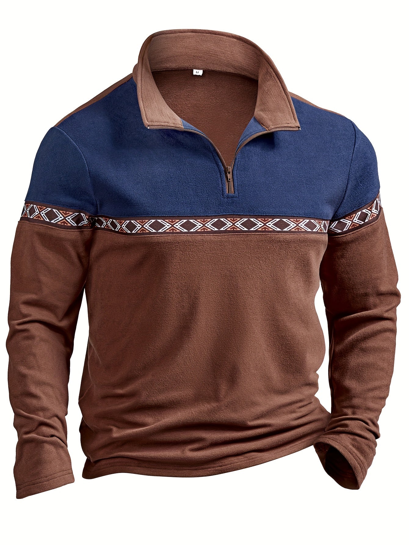 Ignacio | Heren Etnisch Patroon Sweatshirt met Halve Rits - Gestreept Kleurenblok Lange Mouwen Casual Henley Top voor Herfst & Winter