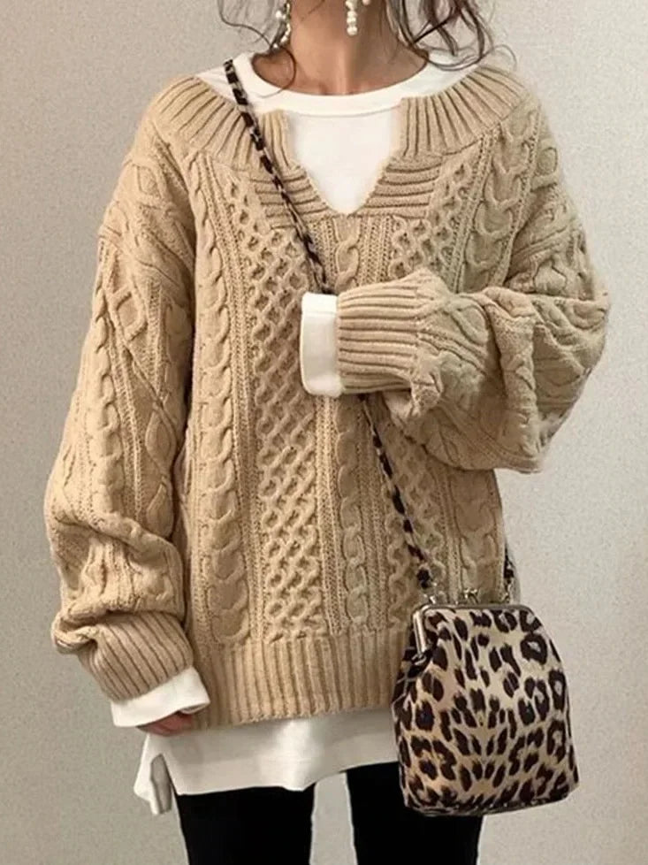 Ayala | Stylish V-Neck Cable Knit Sweater for Women - Cozy, trendy winter knitwear