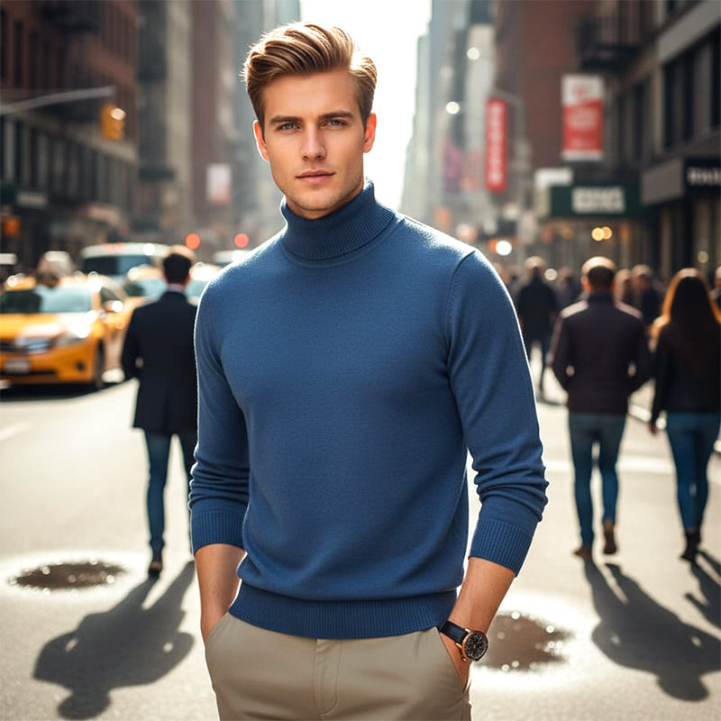 Gerwin | Pull col roulé en cachemire premium pour homme – Couleur unie, maille douce, idéal pour l'hiver et l'automne