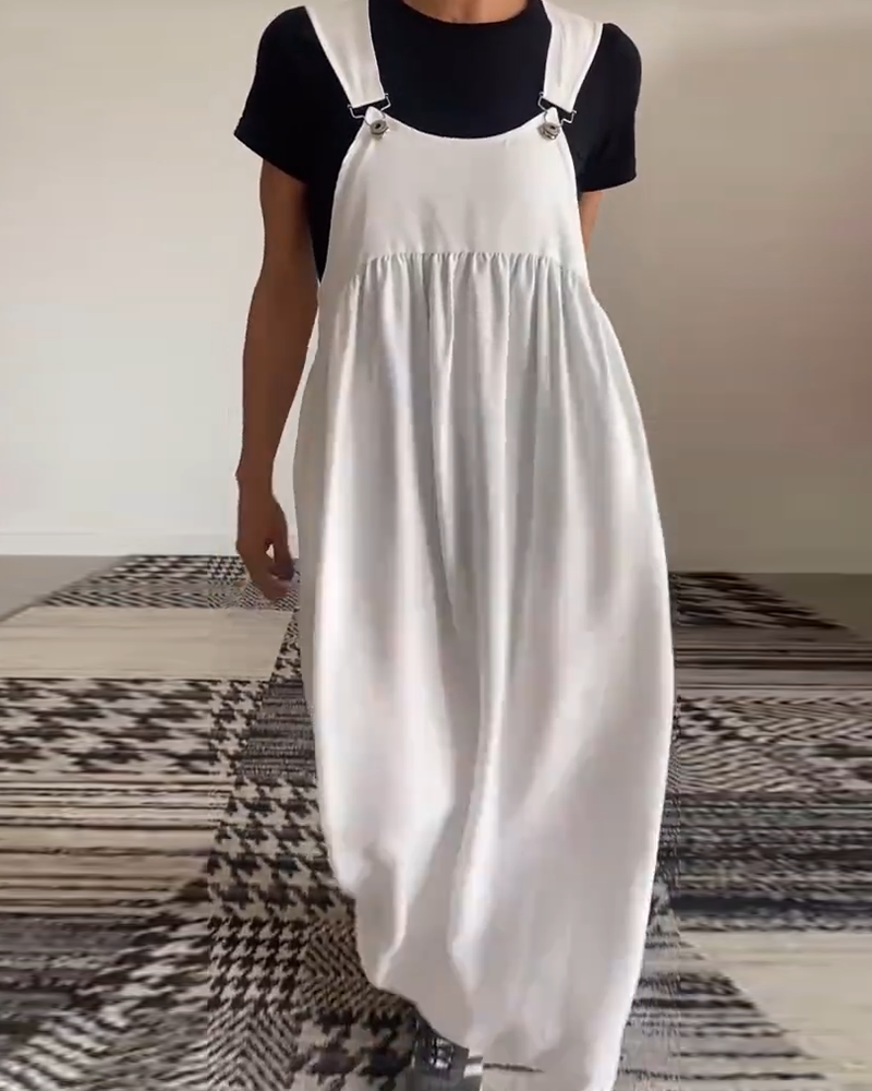 Lirra | Casual midi-overall, luchtige zomerjurk met spaghettibandjes