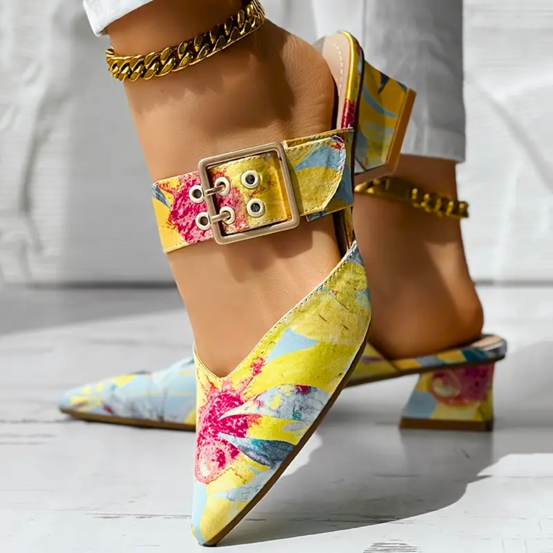 Anke | Vrouwen kleurrijke Slip-on puntige teen blokhak sandalen