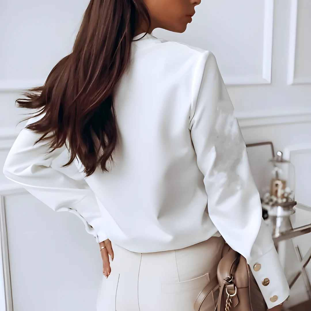Istra | Elegant overhemd met knoopsluiting - Staande kraag, lange mouwen, kantoorblouse