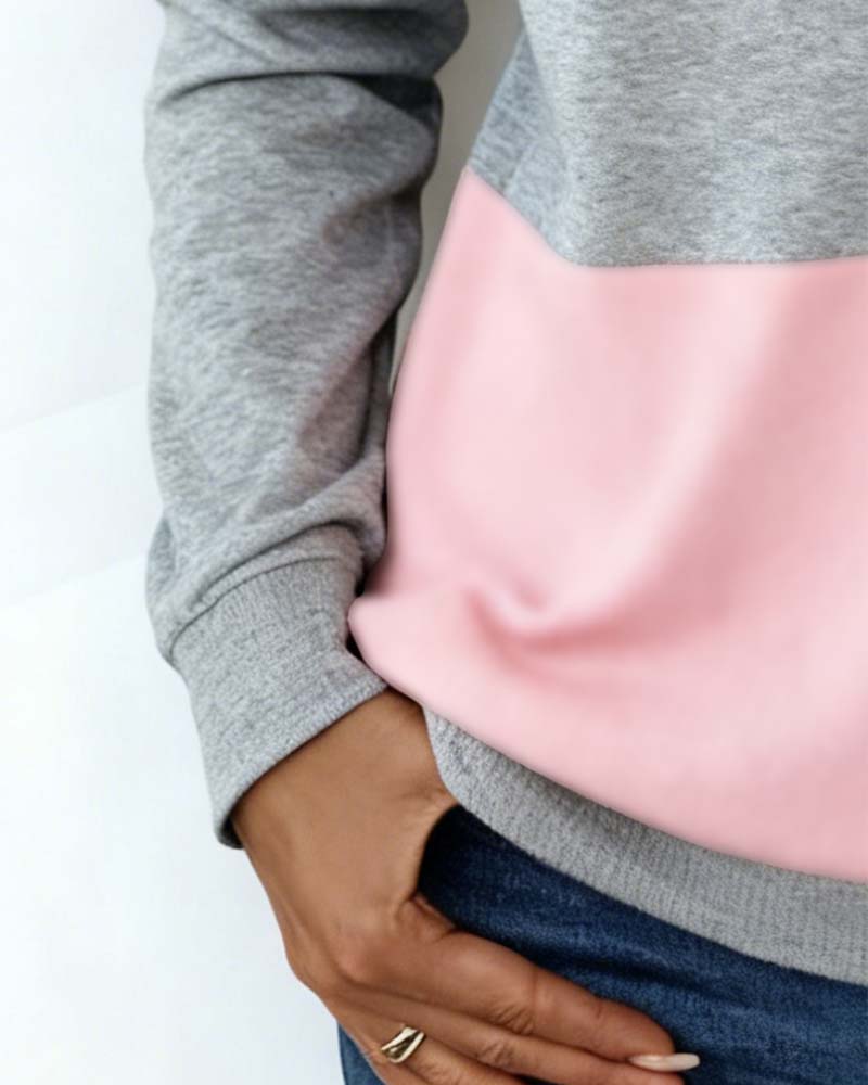 Ghalia | Dames sweatshirt met halve rits en kleurblokken – Casual pullover van katoenmix