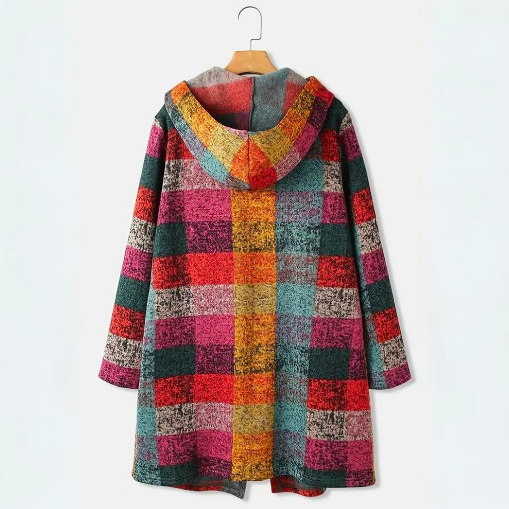 Sorynna | Dames Oversized Geruit Vest met Capuchon – Veelkleurig Open Front Cardigan