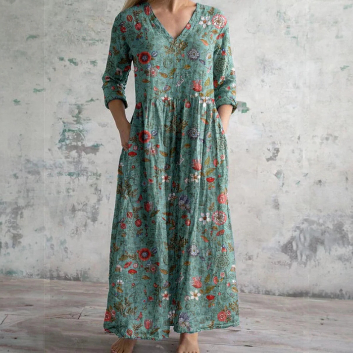 Elvana | Elegante bloemenjurk voor dames – Casual vintage jurk met lange mouwen