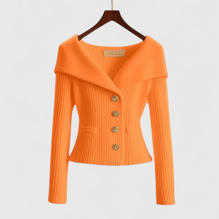 Zilith | Chique geribbelde gebreide vest, slim-fit trui met V-hals en opvallende knopen