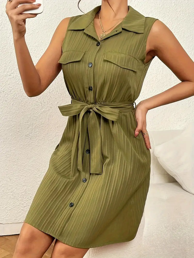 Sleeveless dress with structured collar