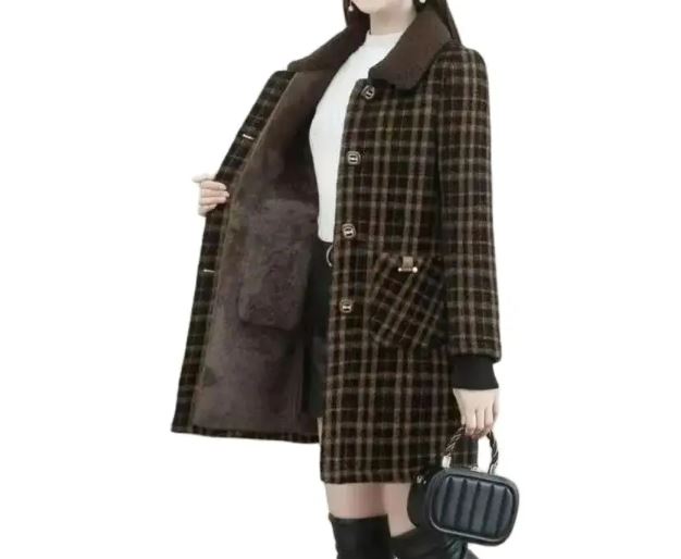 Kalia | Halflange geruite damesjas met pluche kraag - Stijlvolle winterkleding