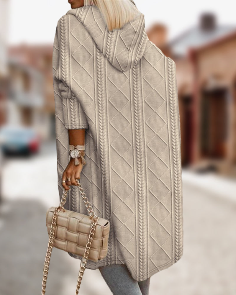 Blaesia | Lang open vest met capuchon - Gestructureerde gebreide cape stijl, casual losse pasvorm