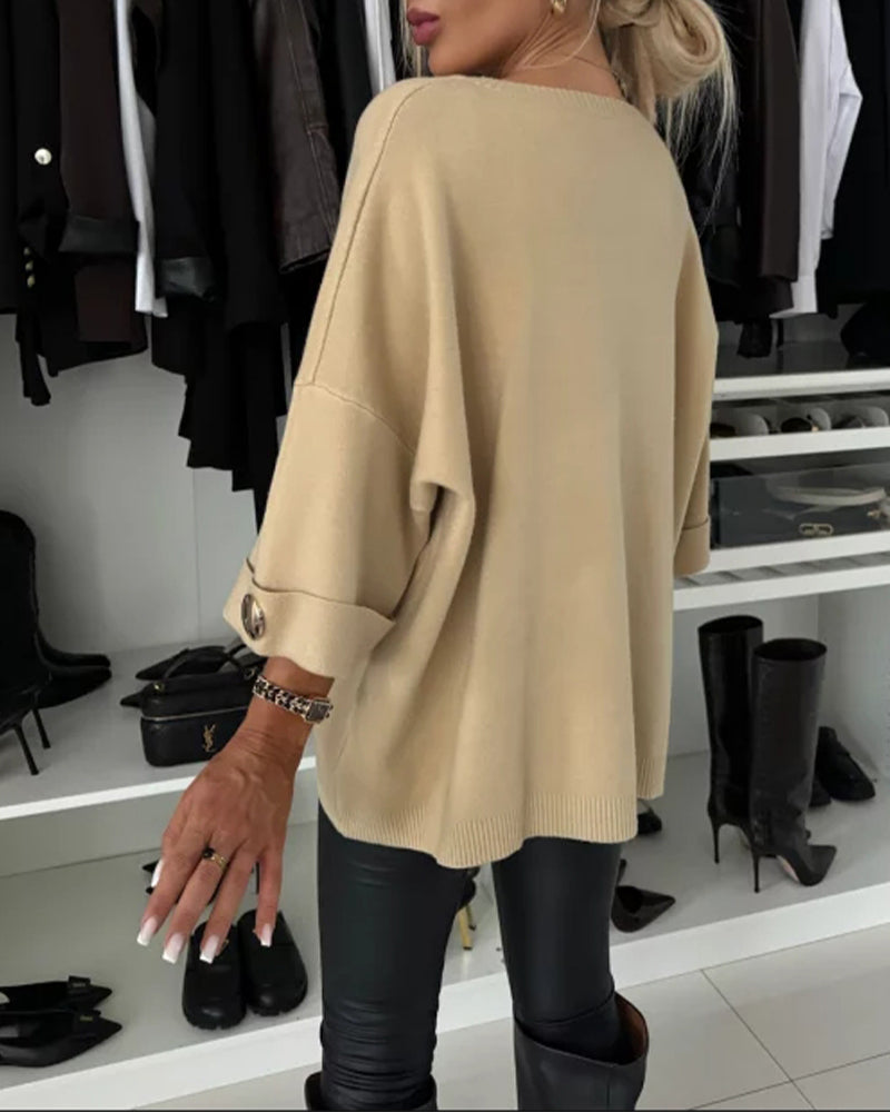 Estella | Elegante gebreide top voor dames – 3/4 mouwen, losse pasvorm, casual en geschikt voor op kantoor