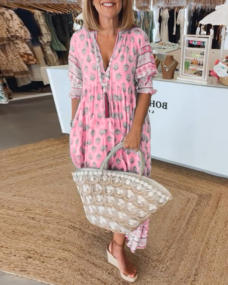 Ilma | Boho V-neck Maxi Dress - Flowy, Casual Dress