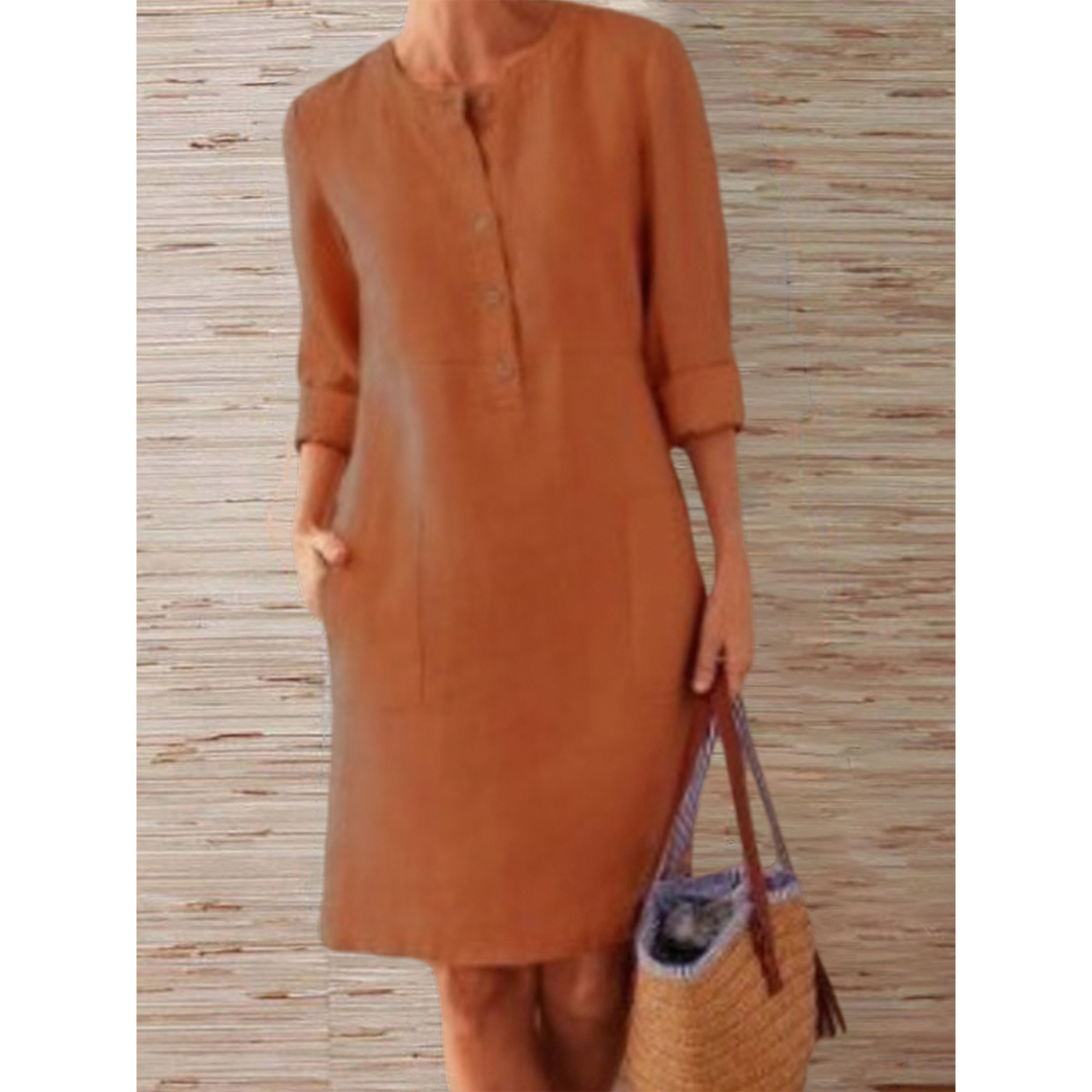 Fiamma | Linnen midi-jurk voor dames - 3/4 mouwen, Casual relaxed fit
