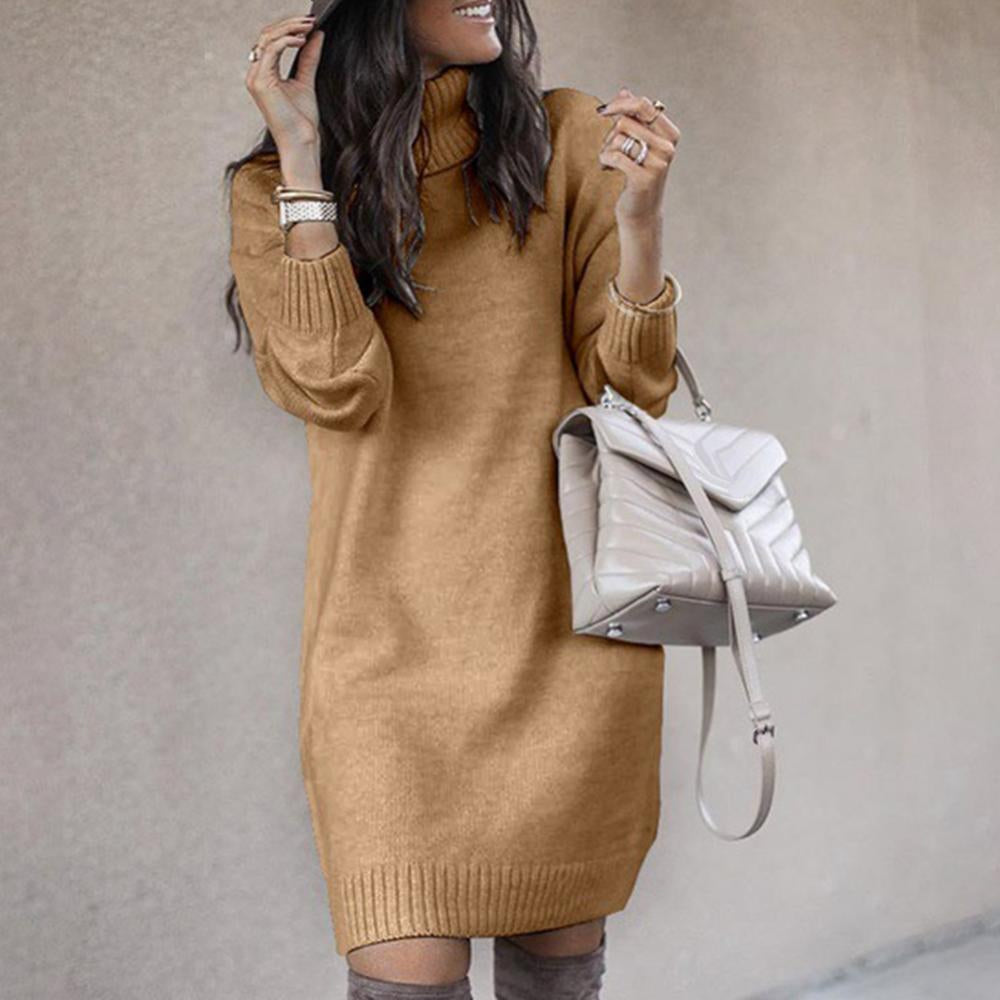 Marloes | Warme knielange gebreide jurk – Lange mouwen wollen sweaterjurk voor herfst en winter