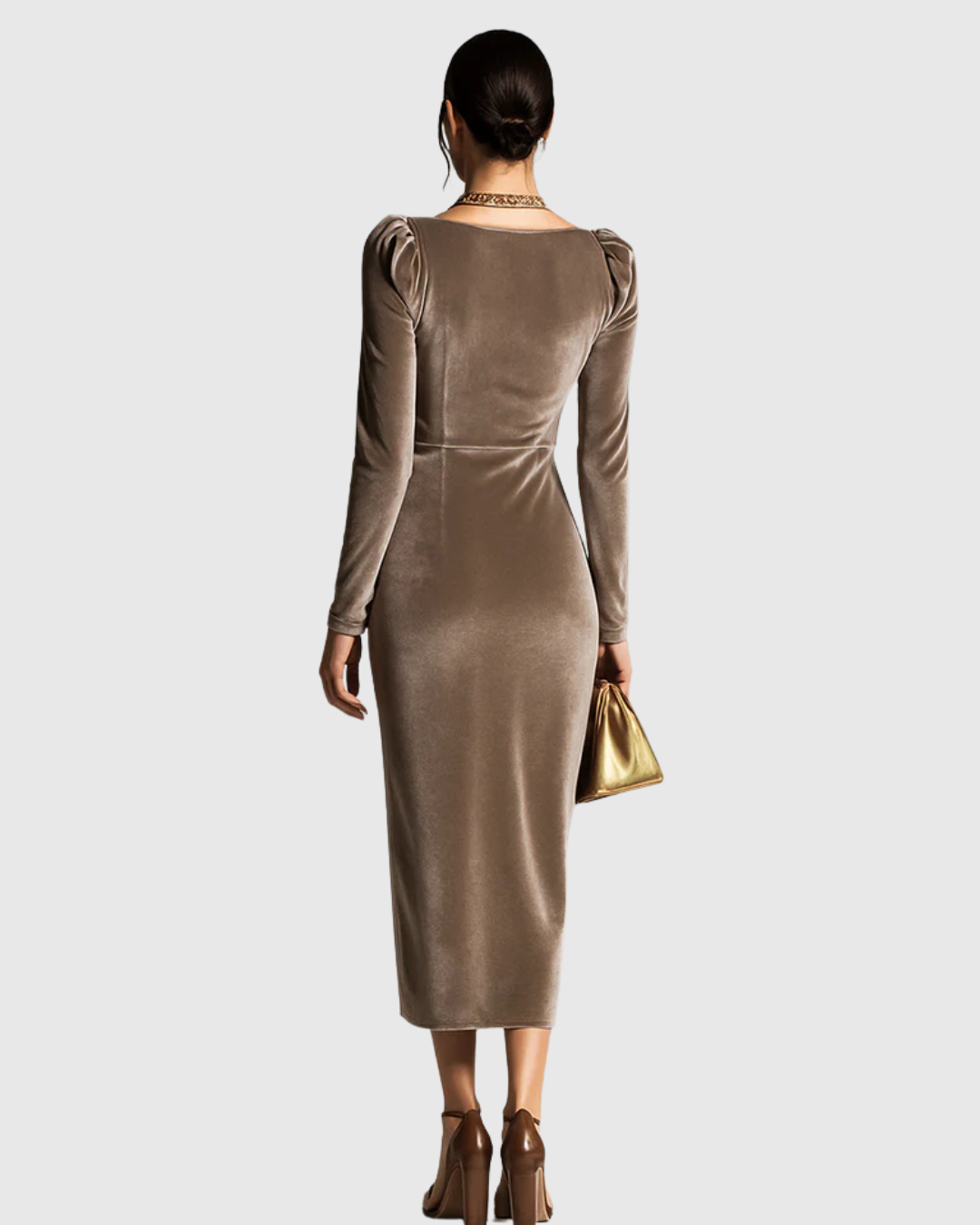 Cerelia | Fluwelen midi-jurk, geplooid gedrapeerd ontwerp, elegante avond- en feestkleding