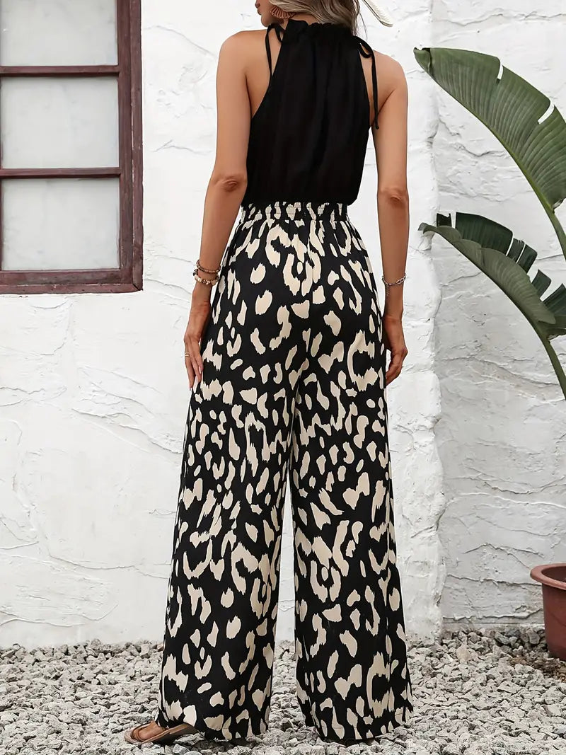 Leopard print wide-leg jumpsuit