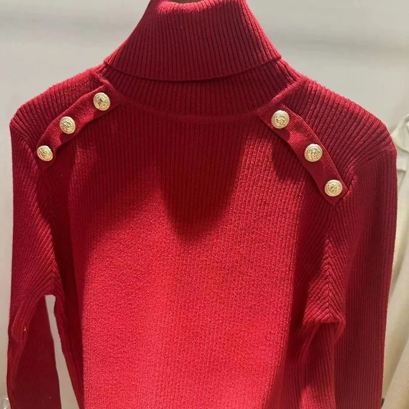 Baerise | Dames coltrui – Knoopaccenten, elegante wintertop met lange mouwen