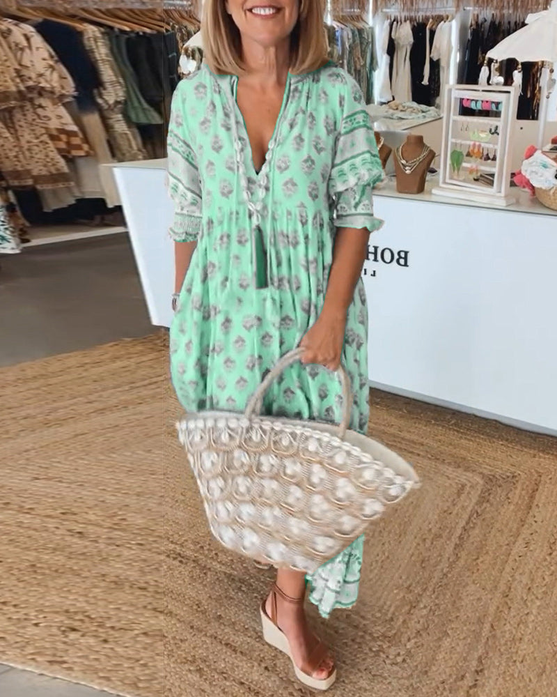 Ilma | Boho V-neck Maxi Dress - Flowy, Casual Dress