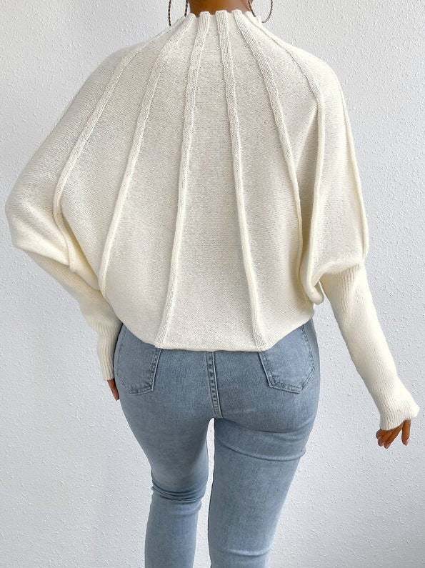 Nephele | Women's Round Neck Knitted Sweater - Soft, Cozy Batwing Jumper