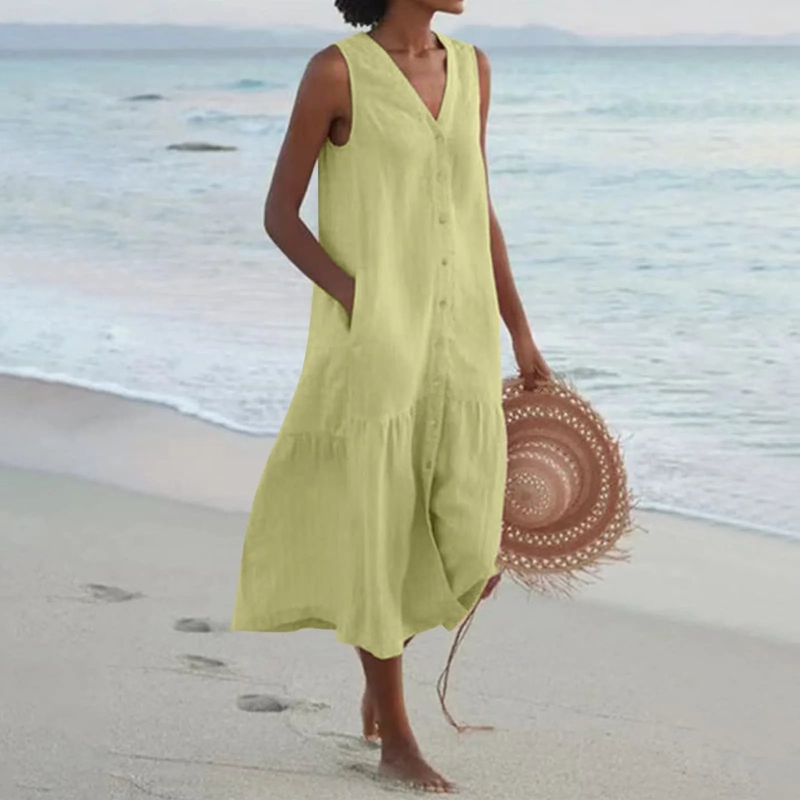 Linen V-neck dress - Nada