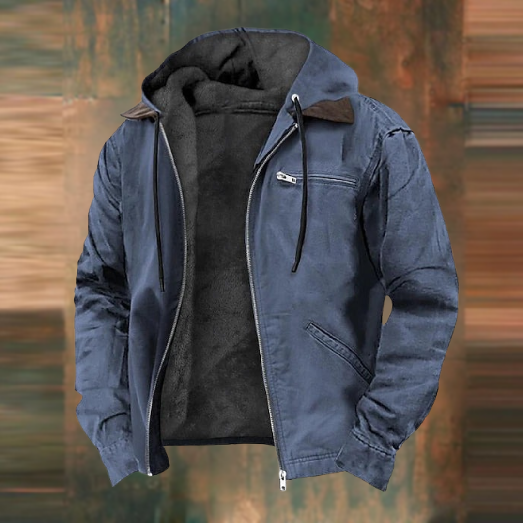 Cyrion | Heren winterjas met capuchon en fleecevoering, warme casual jas met ritssluiting